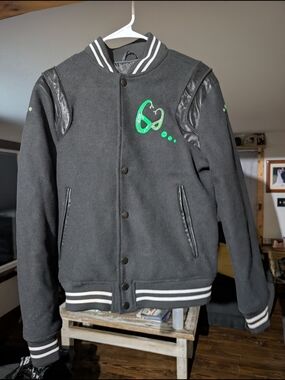 Source Unknown Black Varsity Jacket with Green Emblem